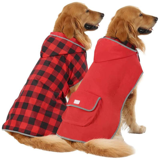 HDE Reversible Red & Buffalo Plaid Dog Raincoat with Hood for Small to XXL Dogs Reversible Waterproof Dog Raincoat