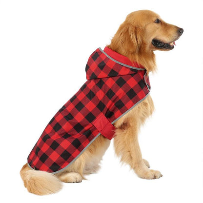 HDE Reversible Red & Buffalo Plaid Dog Raincoat with Hood for Small to XXL Dogs Reversible Waterproof Dog Raincoat