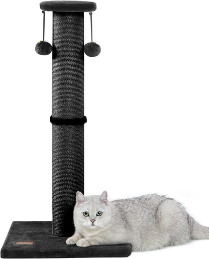 34-Inch Tall Cat Scratching Post with 4.3-Inch Diameter Sisal, Durable and Sturdy Indoor Cat Scratcher with Ball for Adult Cats - Black