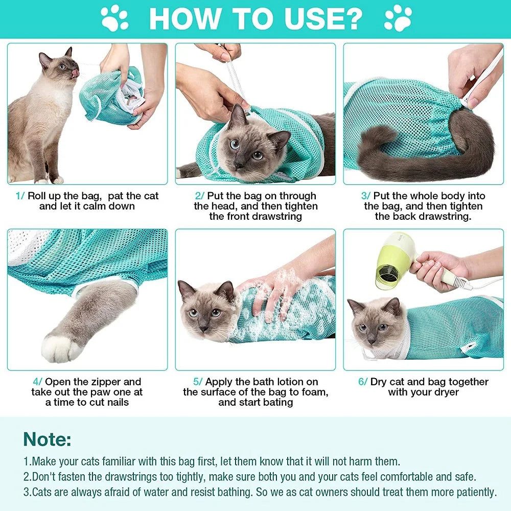 New Mesh Cat Grooming Bathing Bag Pet Adjustable Cats Washing Bags for Pet Nail Trimming Injecting anti Scratch Bite Restraint