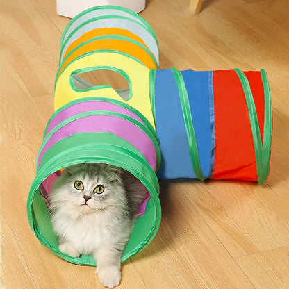 Rainbow Interactive Cat Toys,Foldable T-Movement 3-Ways Tunnels for Indoor Cats