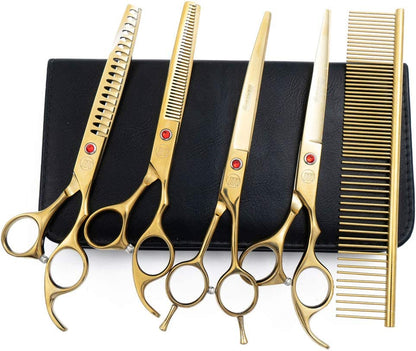 Professional Dog Grooming Scissors Set, 7 Inch/8 Inch Pet Grooming Scissors Chunkers Shears for Dog, Curved Dog Grooming Scissors, Thinning Shears for Dog with Grooming Comb