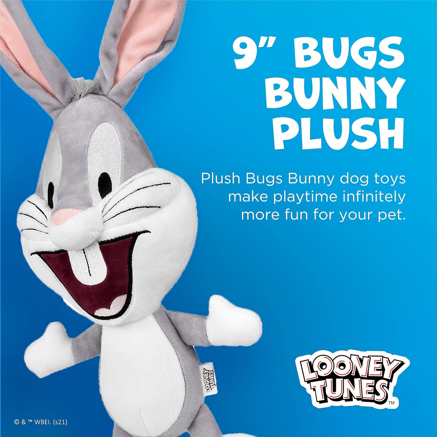 Bugs Bunny Big Head Plush Dog Toy, Stuffed Animal for Dogs, Medium | 9-Inch Dog Toy for All Dogs | Officially Licensed Dog Toy from Warner Bros