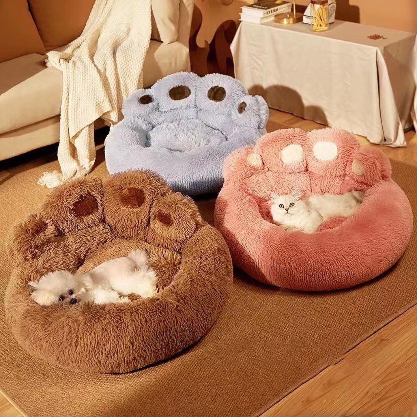 Clearance Dog Bed Cat Pet Sofa Cute Shape Comfortable Cozy Pet Sleeping Beds for Small, Medium, and Large Dogs and Cats, Soft Fluffy Faux Fur Cat Cushion Dog Bed, Pink, 23.6 Inch