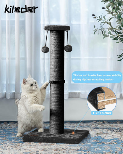 34-Inch Tall Cat Scratching Post with 4.3-Inch Diameter Sisal, Durable and Sturdy Indoor Cat Scratcher with Ball for Adult Cats - Black