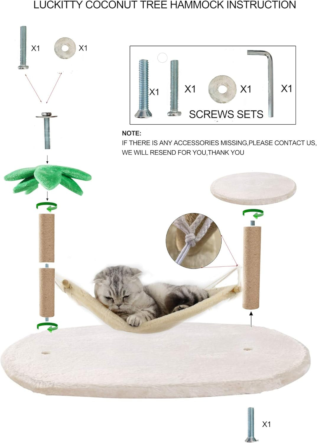 Small Cat Scratching Post with Coconut Palm Tree Design - Natural Jute Sisal Cat Scratcher with Hammock for Cats and Kittens