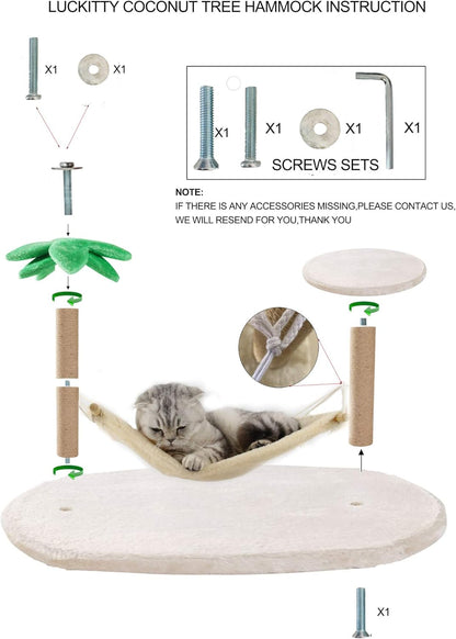 Small Cat Scratching Post with Coconut Palm Tree Design - Natural Jute Sisal Cat Scratcher with Hammock for Cats and Kittens