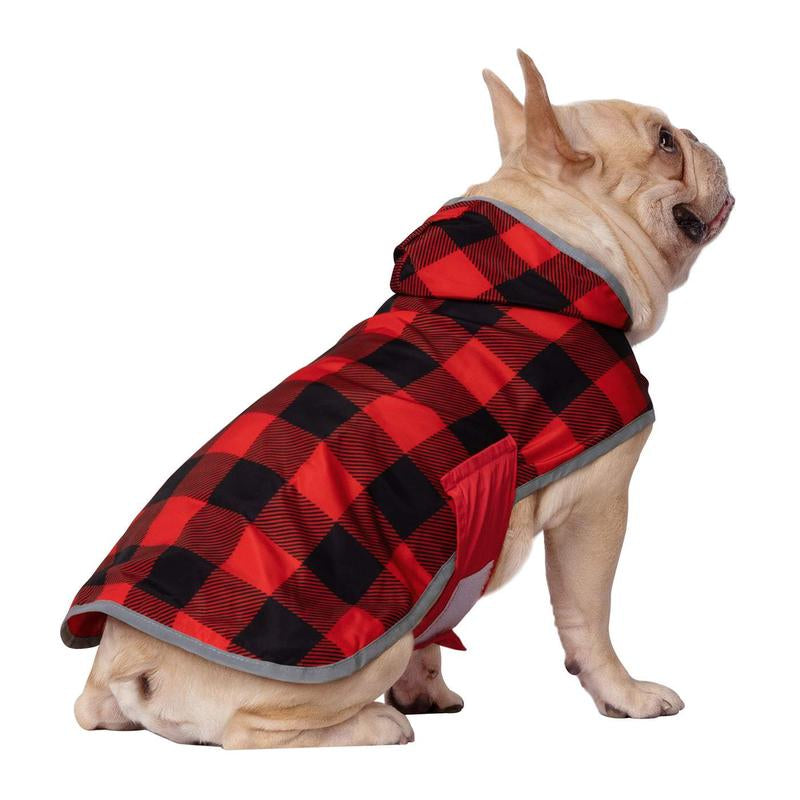 HDE Reversible Red & Buffalo Plaid Dog Raincoat with Hood for Small to XXL Dogs Reversible Waterproof Dog Raincoat