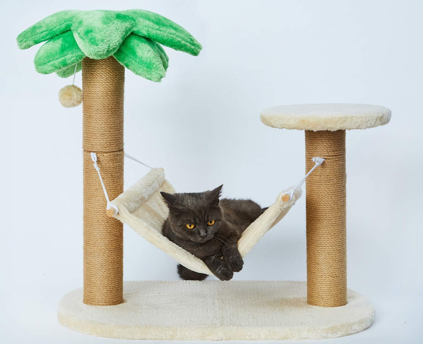 Small Cat Scratching Post with Coconut Palm Tree Design - Natural Jute Sisal Cat Scratcher with Hammock for Cats and Kittens