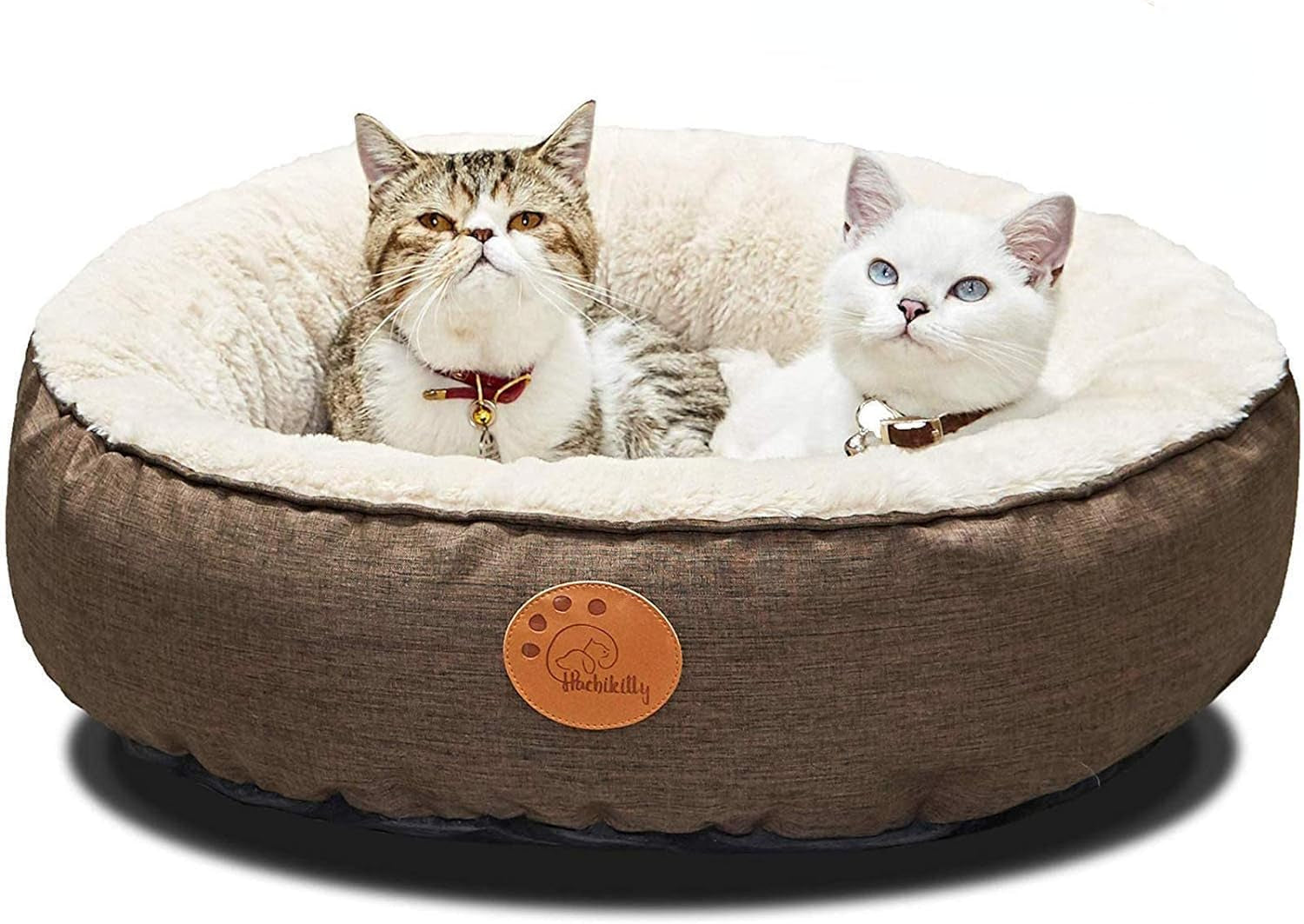 Machine Washable Round Donut Cat Bed for Indoor Cats - Medium and Small Sizes