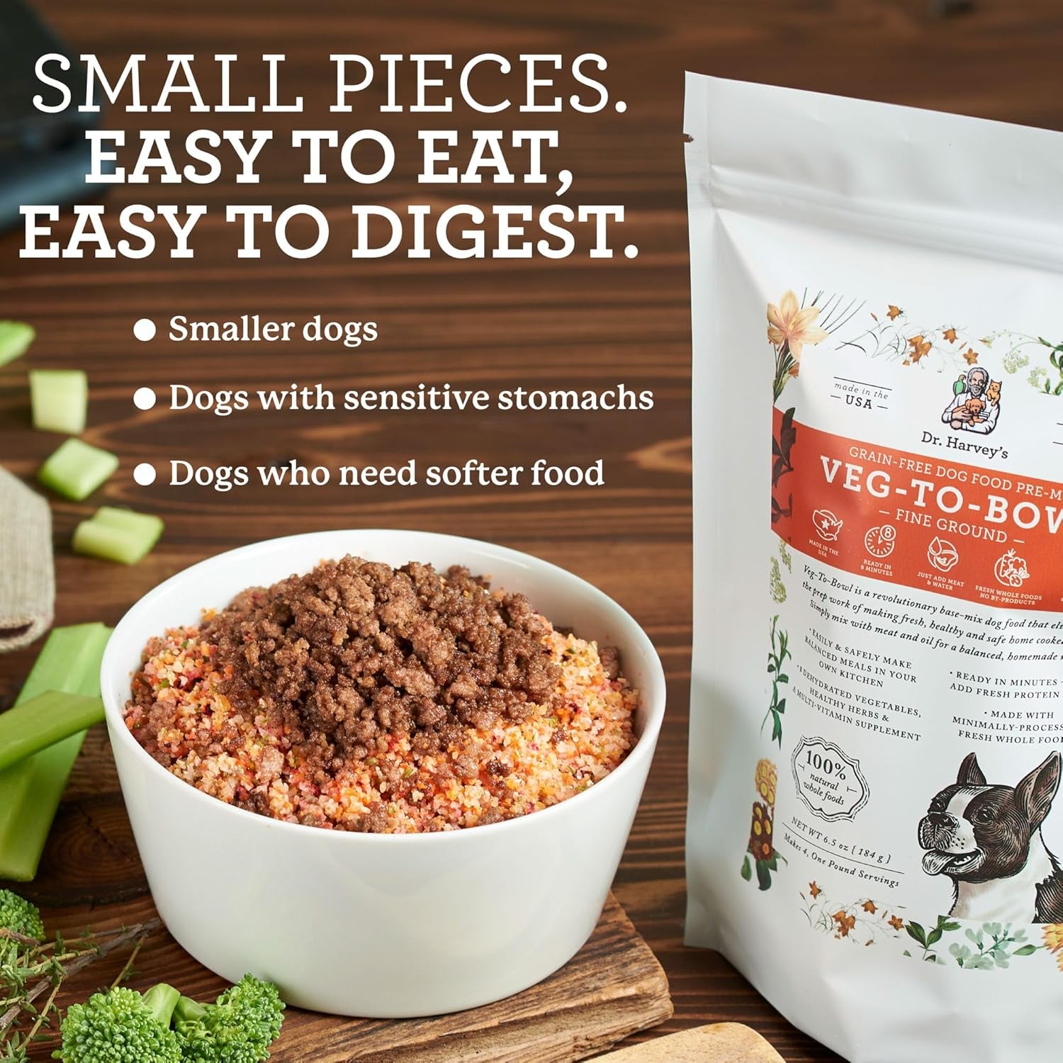 Veg-To-Bowl Fine Ground Dog Food, Human Grade Dehydrated Base Mix for Dogs, Grain Free Holistic Mix for Small Dogs Trial Size (6.5 Oz)