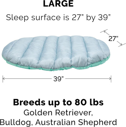 Outdoor Travel Dog Bed for Large/Medium Dogs W/ Carry Bag, Washable & Foldable, Great for Crates & Kennels - Trail Pup Travel Pillow Mat W/ Stuff Sack Bag - Aqua/Granite Gray, Large