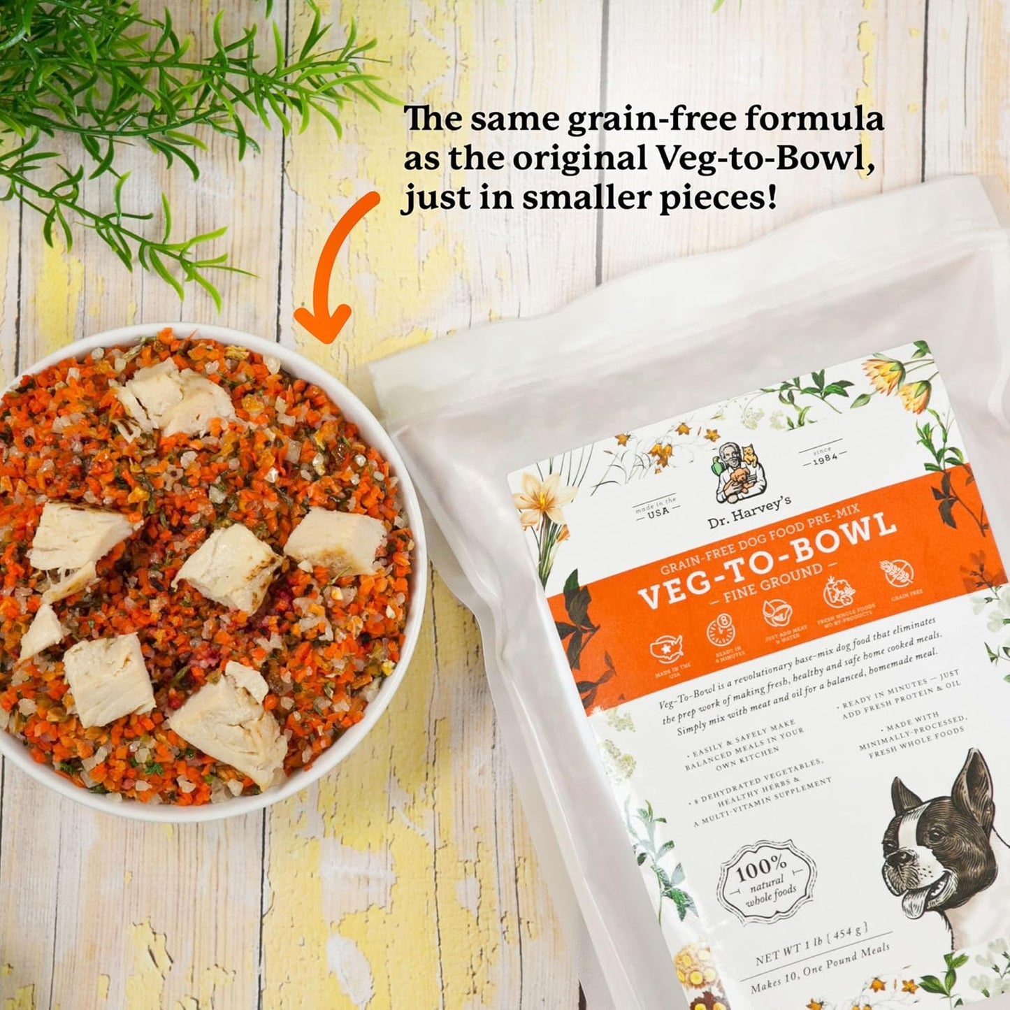 Veg-To-Bowl Fine Ground Dog Food, Human Grade Dehydrated Base Mix for Dogs, Grain Free Holistic Mix for Small Dogs Trial Size (6.5 Oz)