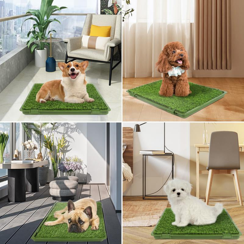 Dog Grass Pad with Tray – 2 Pack Replaceable Artificial Grass Puppy Training Pad, Quick Absorbent Indoor/Outdoor Portable Potty, Washable Pee Pad for Puppy - Ultimate Pet Training Solution Grey