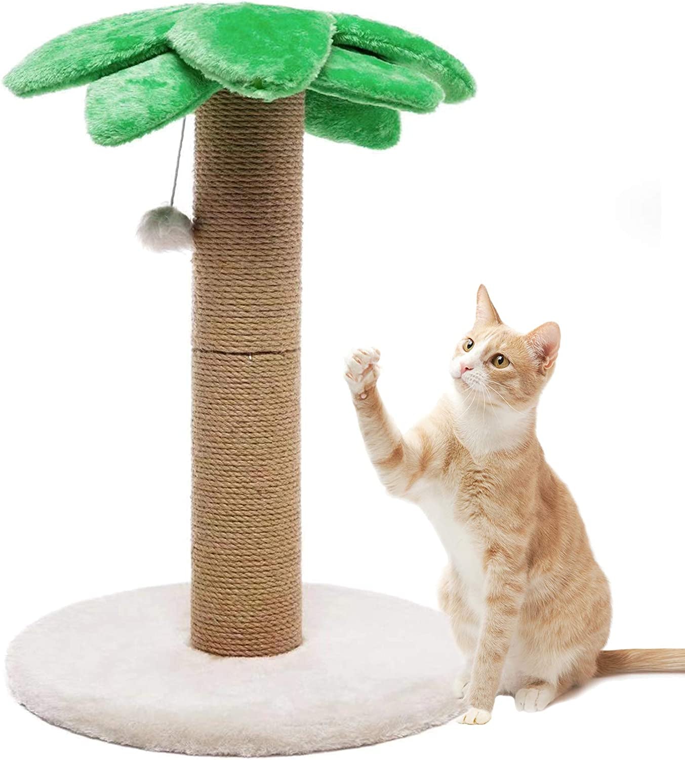 Small Cat Scratching Post - Coconut Palm Tree Design with Natural Jute Sisal for Cats and Kittens (23 inches)