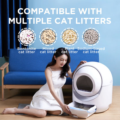 Self -Cleaning Cat Litter Box for Indoor Cats, No Scooping Automatically Cat Litter Boxes for Multiple Cats, Secure,Odor Removal , App Control Cat Litter Box for Kittens, White