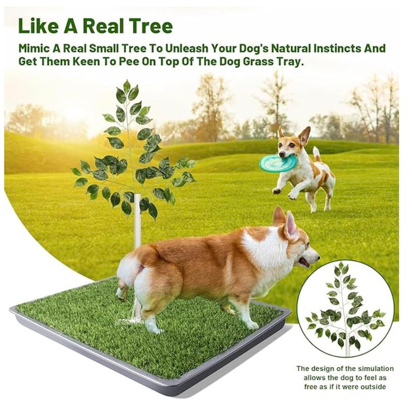 Dog Grass Pad with Tray – 2 Pack Replaceable Artificial Grass Puppy Training Pad, Quick Absorbent Indoor/Outdoor Portable Potty, Washable Pee Pad for Puppy - Ultimate Pet Training Solution Grey