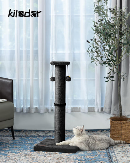 34-Inch Tall Cat Scratching Post with 4.3-Inch Diameter Sisal, Durable and Sturdy Indoor Cat Scratcher with Ball for Adult Cats - Black