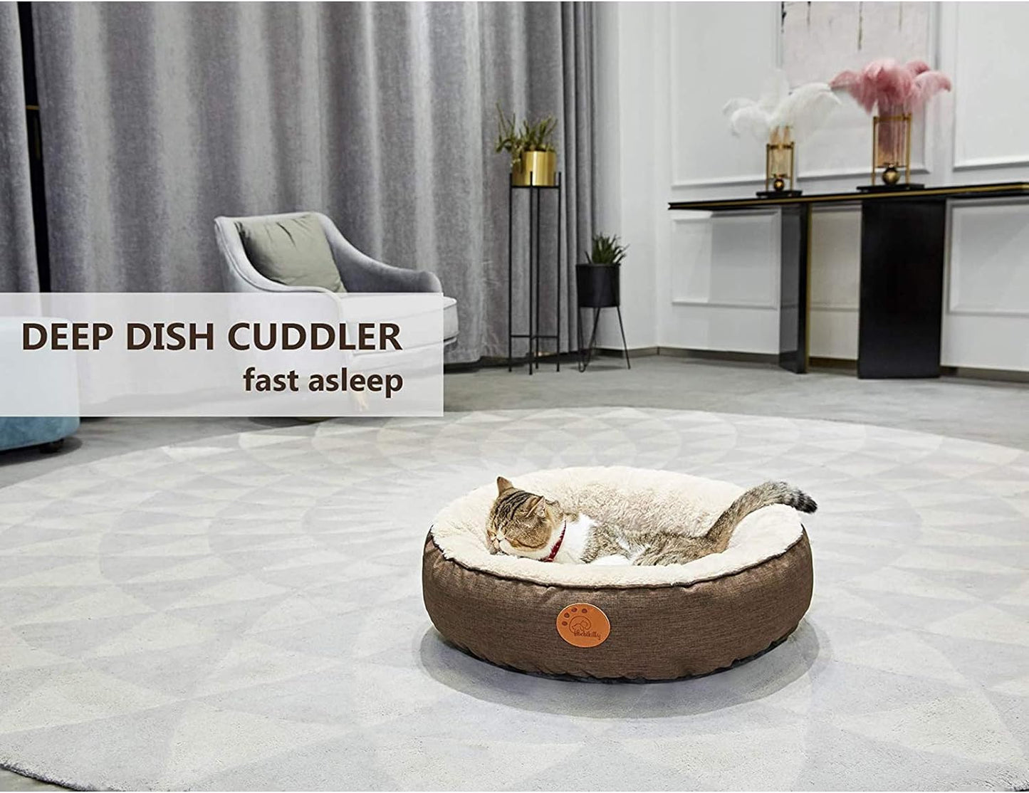 Machine Washable Round Donut Cat Bed for Indoor Cats - Medium and Small Sizes