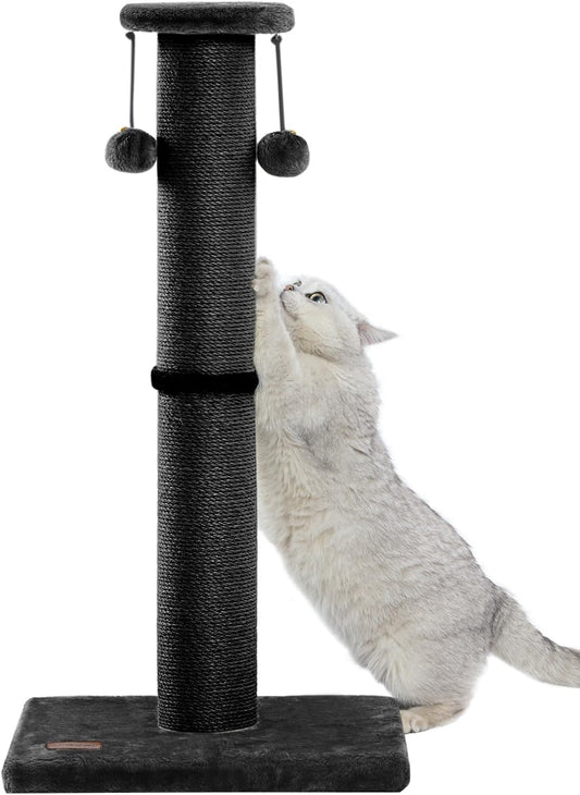 34-Inch Tall Cat Scratching Post with 4.3-Inch Diameter Sisal, Durable and Sturdy Indoor Cat Scratcher with Ball for Adult Cats - Black