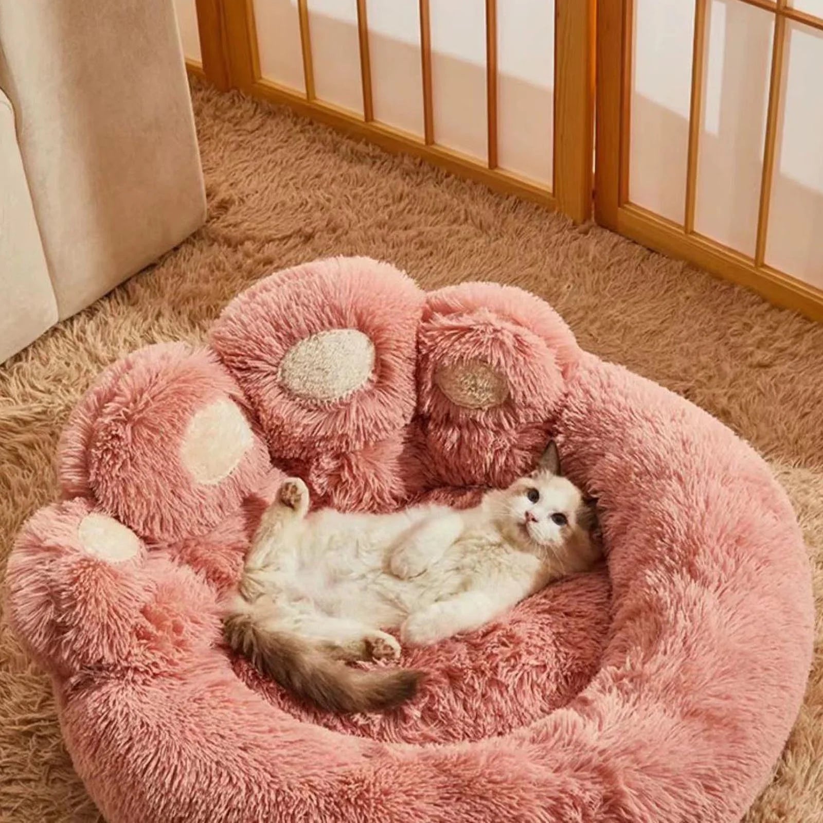 Clearance Dog Bed Cat Pet Sofa Cute Shape Comfortable Cozy Pet Sleeping Beds for Small, Medium, and Large Dogs and Cats, Soft Fluffy Faux Fur Cat Cushion Dog Bed, Pink, 23.6 Inch