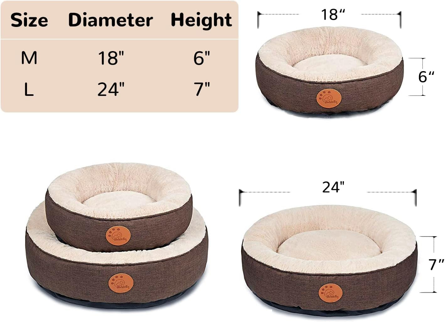 Machine Washable Round Donut Cat Bed for Indoor Cats - Medium and Small Sizes